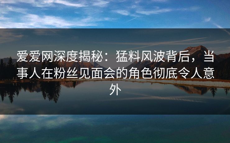 爱爱网深度揭秘：猛料风波背后，当事人在粉丝见面会的角色彻底令人意外